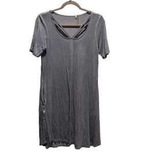 Dusty Blue Criss Cross Tee Shirt Dress with Pockets Size M